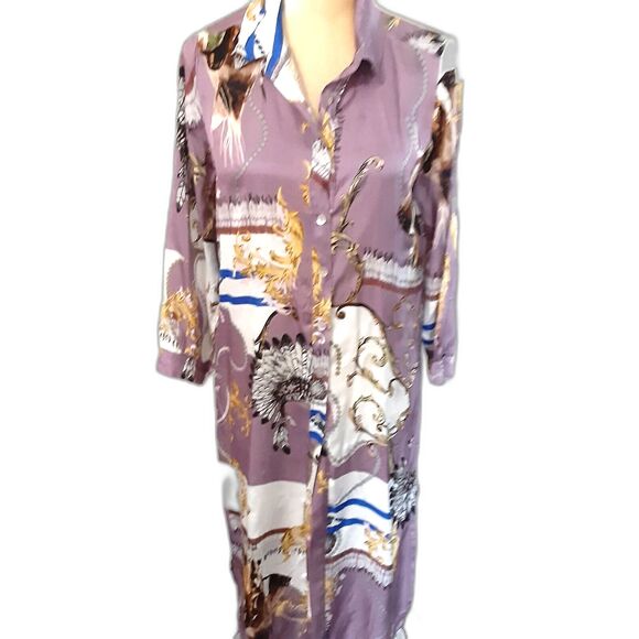 NWT NT by Amati Italy purple extraordinary fabric blouse duster M - Picture 1 of 4